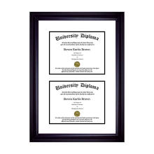 high quality Wholesale custom regular 8.5 x 11 black Wooden Double Diploma Frame with Double Matting